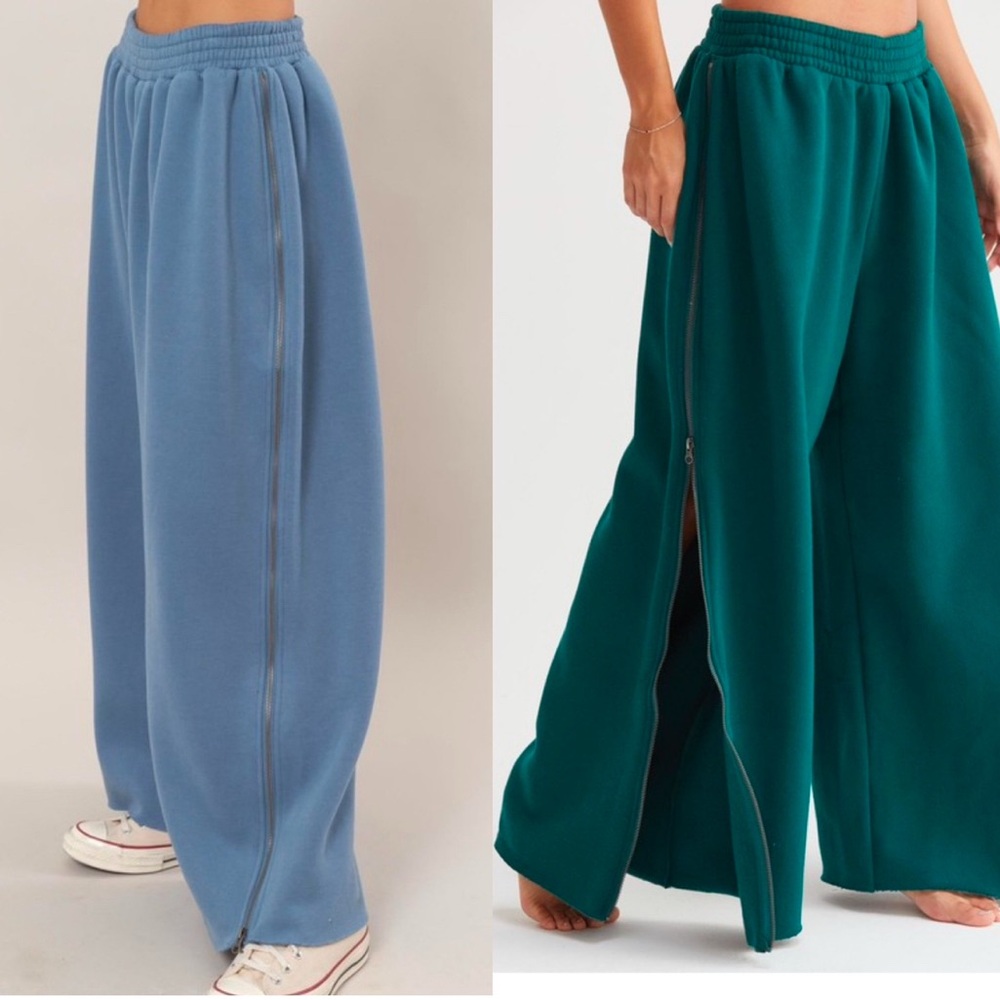 Blue Wide Leg Pants with Fluid Drape